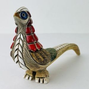 Artisania Riconada Animal Series Pheasant Ceramic Figurine, Uruguay, handcarved